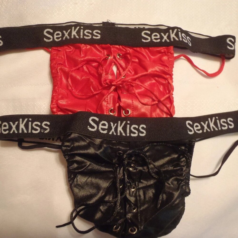 NOCHANG Mens Sexy Black or Red Choice Lace Up Thong Underwear NIP